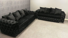 Ashton Chelsea Sofa 3+2 Seater Set Black Plush Velvet