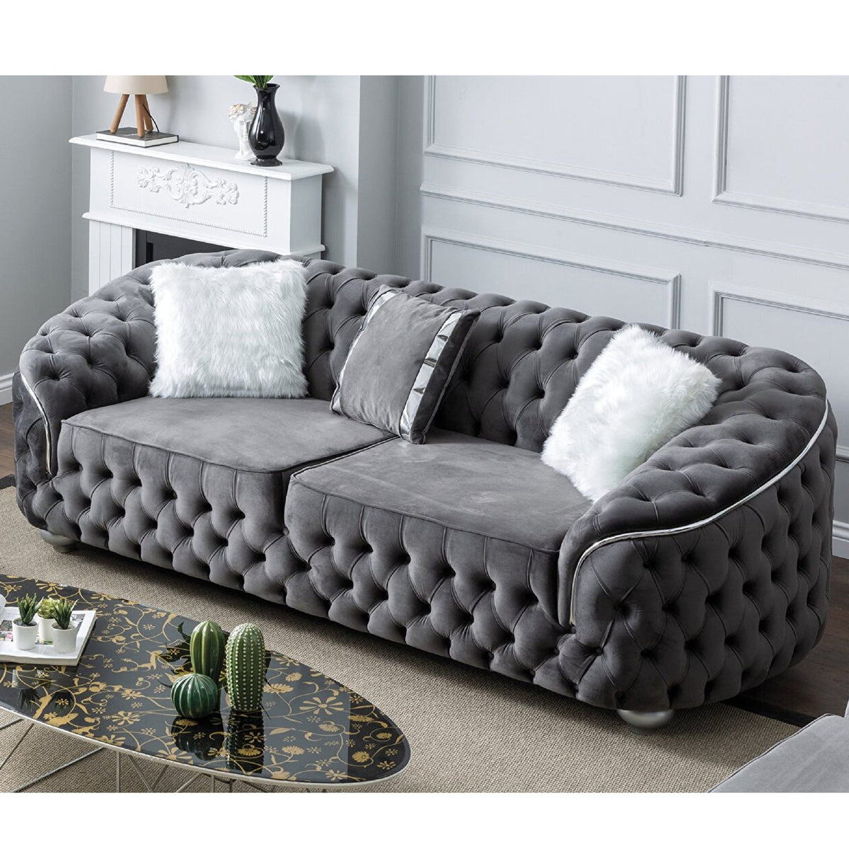 Khalifa Chesterfield 3+2 Seater Plush Velvet Sofa Deep Button Italian Design